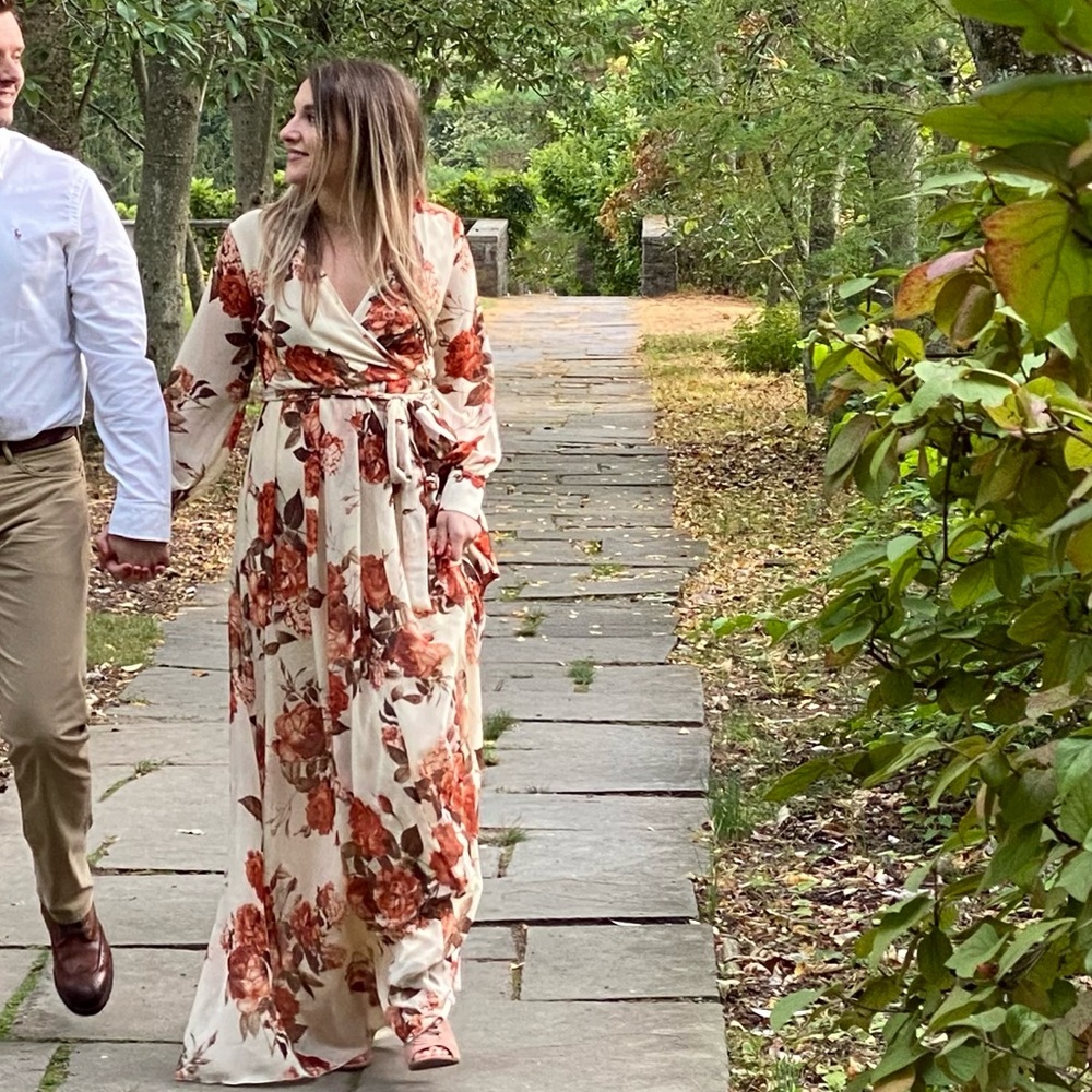 Baltic Born Floral Long Sleeve Dress - Cream and Brown